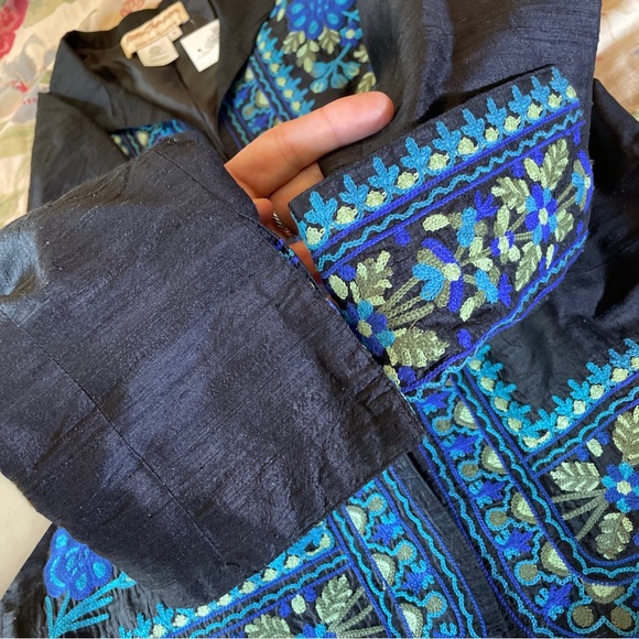 NORM THOMPSON sz Medium Heavy Embroidered Jacket Blazer 100% Raw Silk $138 NWT - Picture 12 of 16